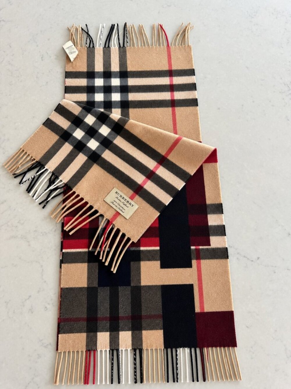 Burberry Color Block Check Cashmere Scarf